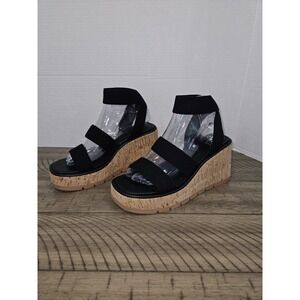 Steve Madden Violet Wedge Sandals 7.5 Black Boho Whimsigoth Dark Femme Chic Shoe